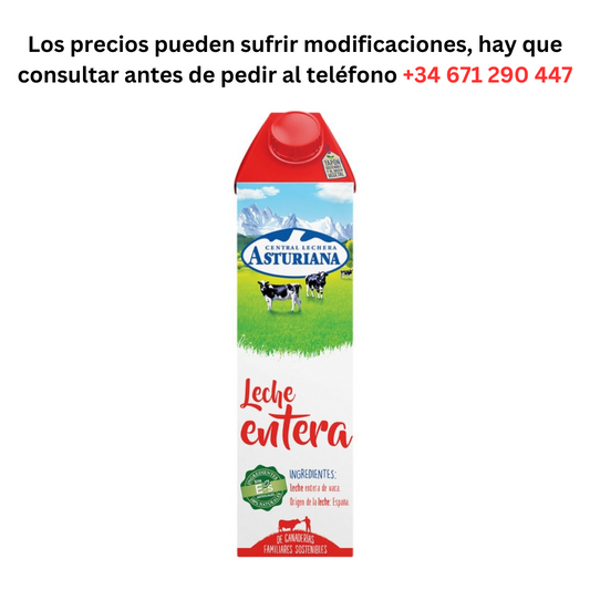 Leche Asturiana Entera 1L O,933€ / Pedido Mínimo 1 Palé de 99 cajas de 6 unidades