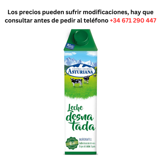 Leche Asturiana Desnatada 1L O,933€ / Pedido Mínimo 1 Palé de 99 cajas de 6 unidades (Copia) (Copia)