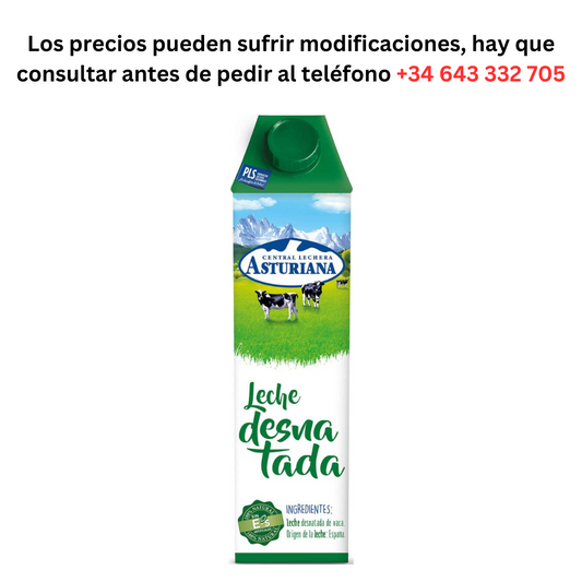 Skimmed Asturian Milk 1L €0.933 / Minimum Order 1 Pallet of 99 boxes of 6 units (Copy) (Copy)